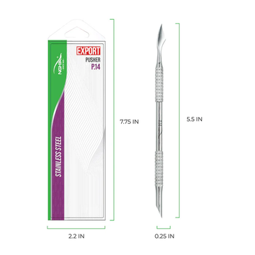Nghia Pusher P-14 – Professional Stainless Steel Double-Ended Cuticle Pusher & Nail Cleaner Tool with Non-Slip Grip